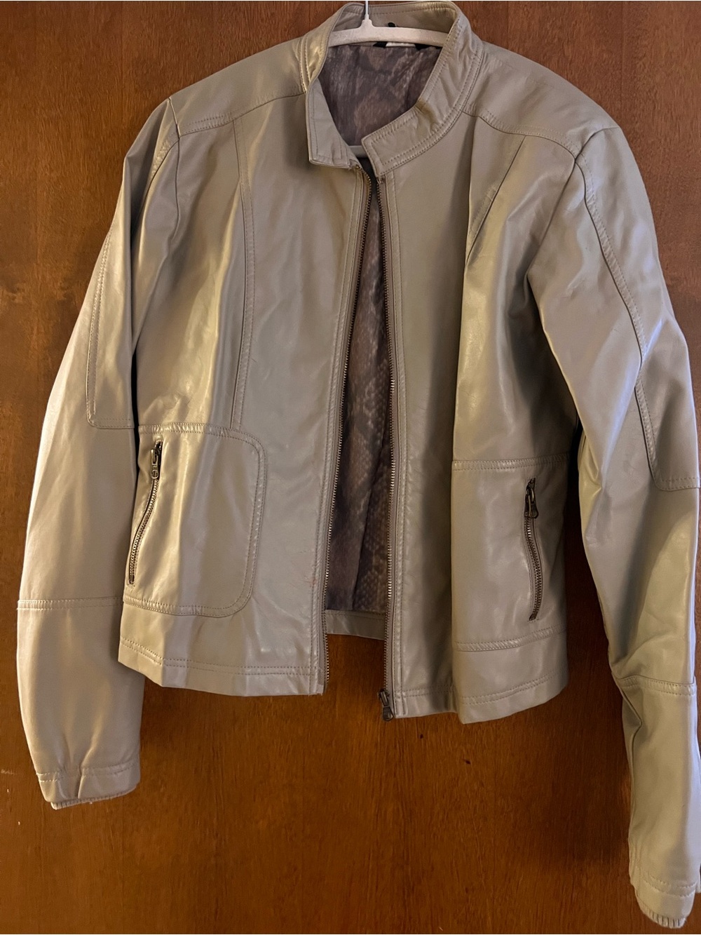 George Women's Light Gray Faux Leather Zip-Front Jacket